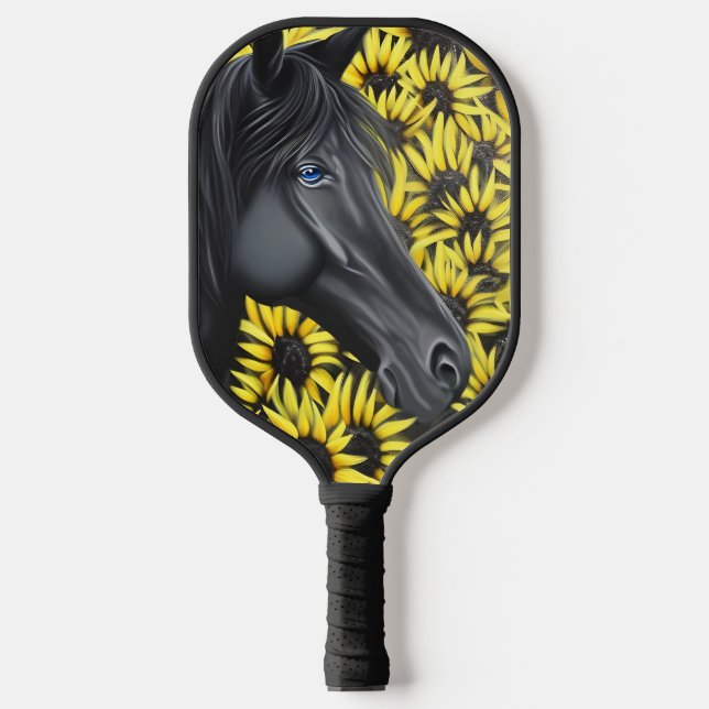 Palas De Pickleball Caballo de Stallion negro y girasoles (Anverso)