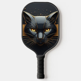 Palas De Pickleball Cabeza de Gato Negro con Diseño de Goteo de Oro 🐈