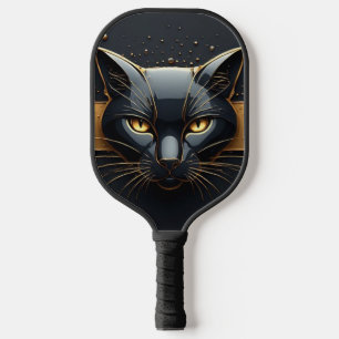 Palas De Pickleball Cabeza de Gato Negro con Diseño de Goteo de Oro 🐈