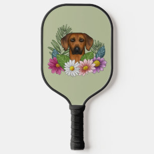 Palas De Pickleball Cabeza de Rhodesian Ridgeback Flores Coloridas Sob