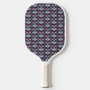 Palas De Pickleball Calavera de azúcar de gato colorida