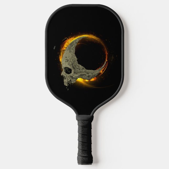 Palas De Pickleball Calavera en llamas de luna retro muerta (Anverso)