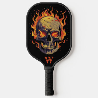 Palas De Pickleball Calavera Gótica Oscura en Llamas Monograma Inicial