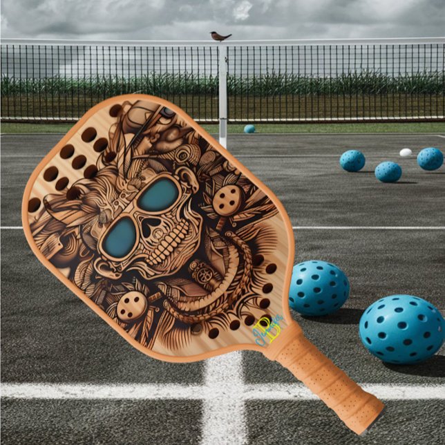 Palas De Pickleball Calavera y flor grabadas (Subido por el creador)