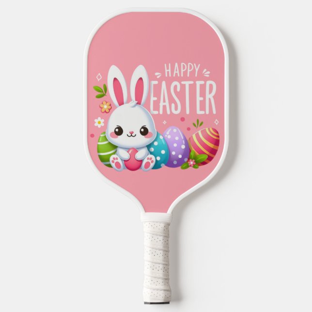 Palas De Pickleball Cálido, rosa, conejito de Pascua (Anverso)