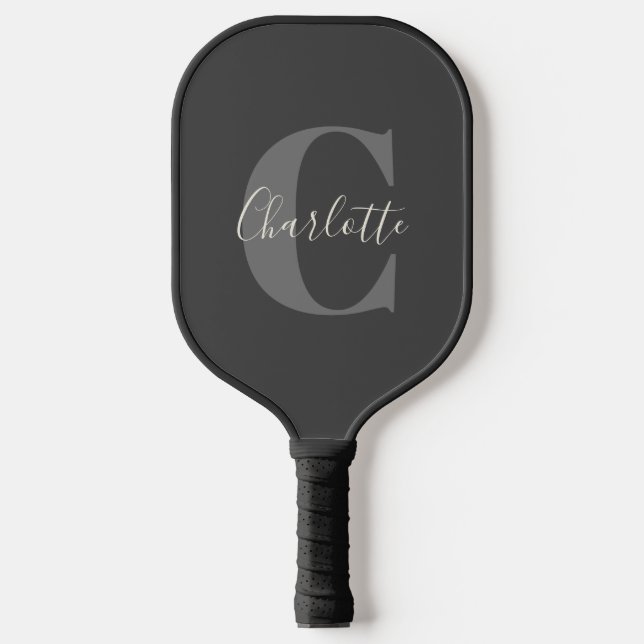 Palas De Pickleball Caligrafía Monogramada Moderna y Elegante en Negro (Anverso)