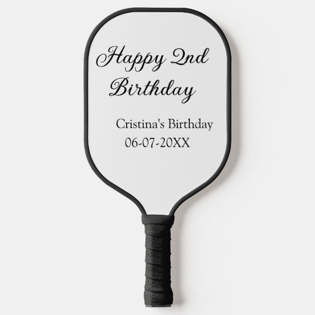 Palas De Pickleball caligrafía simple mínimo feliz segundo cumpleaños (Anverso)