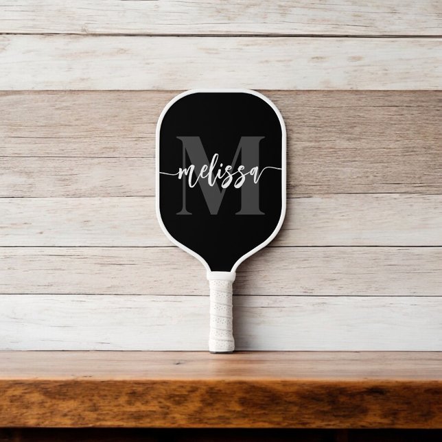 Palas De Pickleball Calligrafía de pincel monograma negro (Subido por el creador)