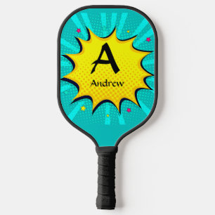 Palas De Pickleball Cambiar inicial, añadir nombre, arte pop Aqua amar