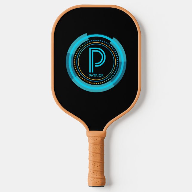 Palas De Pickleball Cambiar inicial, añadir nombre Futurista Blue Tech (Anverso)