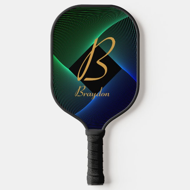 Palas De Pickleball Cambiar inicial, Añadir nombre Giro azul verde (Anverso)