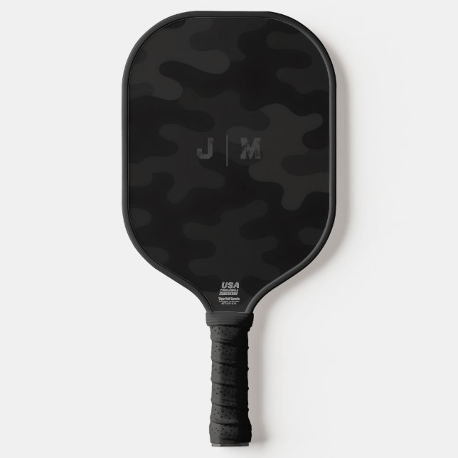 Palas De Pickleball Camo Elegante Negro Profundo Gris Oscuro Monogram (Anverso)