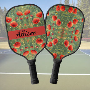 Palas De Pickleball Campo brillante de amapolas rojas, personalizable