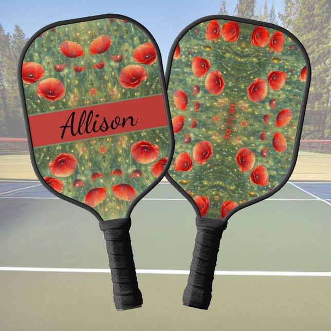 Palas De Pickleball Campo brillante de amapolas rojas, personalizable (Subido por el creador)