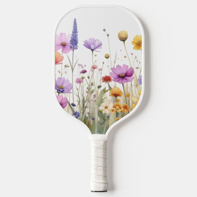 Palas De Pickleball Campo de flores silvestres en acuarela (Anverso)