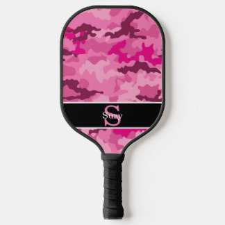 Palas De Pickleball Camuflaje de Caza Rosa de Camo Monograma Inicial