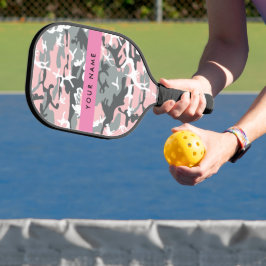 Palas De Pickleball Camuflaje rosa y gris Tu nombre Personaliza