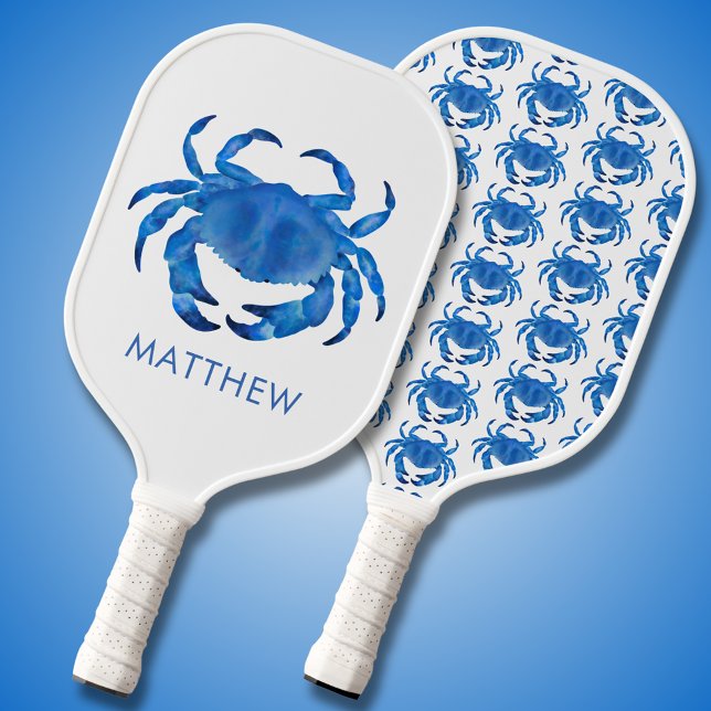 Palas De Pickleball Cangrejo Costero Azul (Perfect for your beach house or holiday home, personalized watercolor blue crab pickleball paddles.)