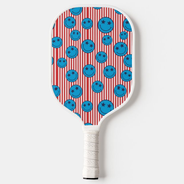 Palas De Pickleball Cara sonriente retro patriota (Reverso )