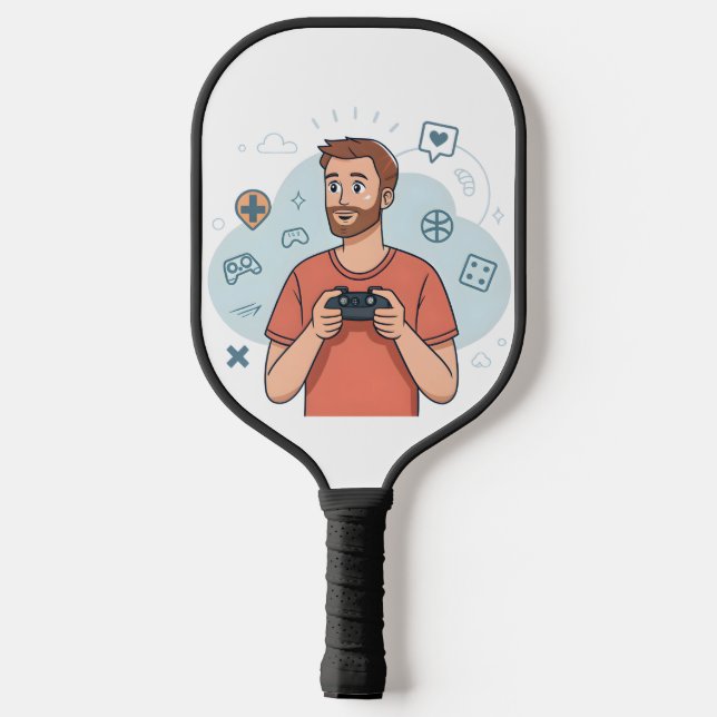Palas De Pickleball Cartoon Gamer Character Illustration (Reverso )