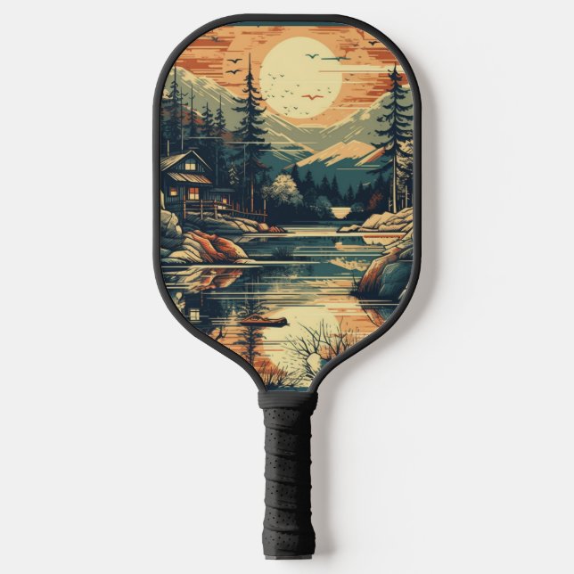 Palas De Pickleball Casa de montaña Escandinavia Retro Art (Anverso)