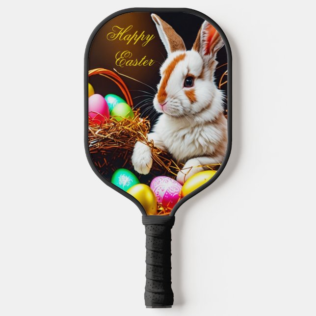 Palas De Pickleball Cesta de conejo y huevos de Pascua (Anverso)