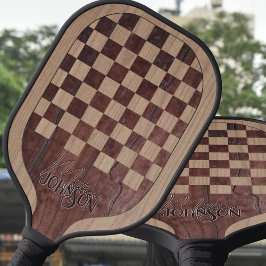 Palas De Pickleball Checkerboard Wood Marquetry Imitation with Name