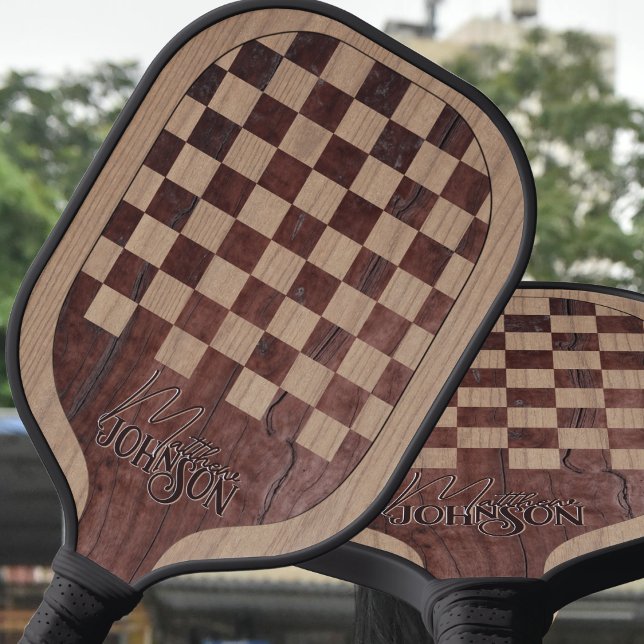 Palas De Pickleball Checkerboard Wood Marquetry Imitation with Name (Subido por el creador)