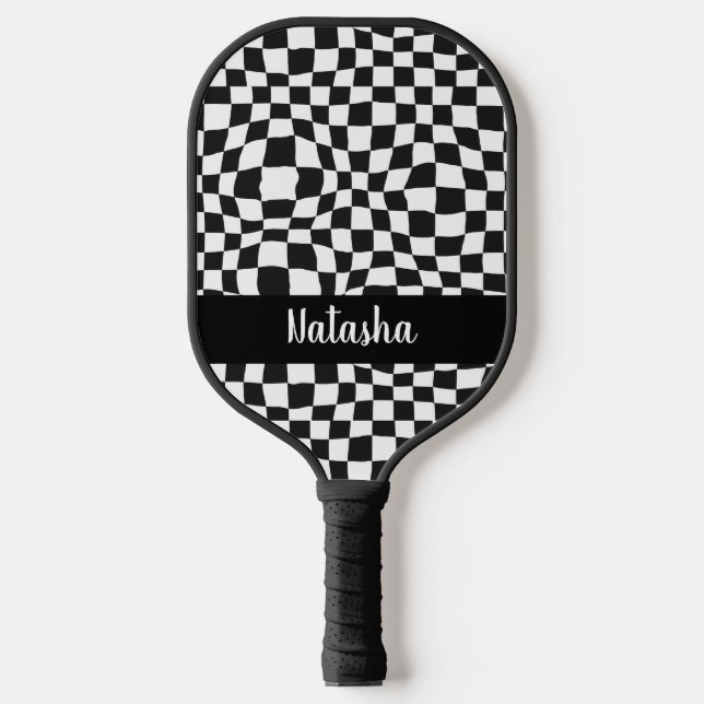 Palas De Pickleball Chequeado en blanco y negro personalizado (Anverso)