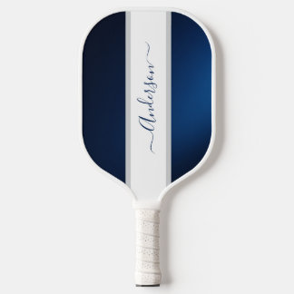 Palas De Pickleball Chic Dusty Azul Rayas Monograma Nombre