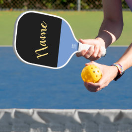 Palas De Pickleball Chic Negro Tres Cuartos Script Acento Azul Claro