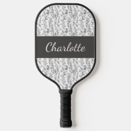 Palas De Pickleball Chic Toile Floral Nombre Personalizado Blanco Negr