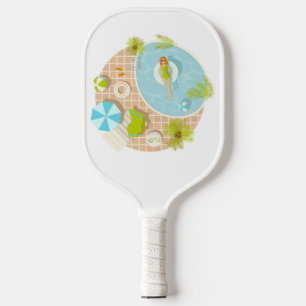 Palas De Pickleball Chica fiesta de la piscina en la playa de verano d