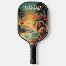 Palas De Pickleball Chica hawaiano de arte vintage de Hawaii Beach