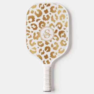 Palas De Pickleball Chicas de impresión de leopardo blanco y oro metál