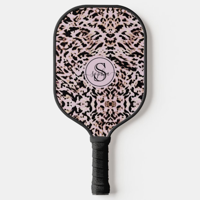 Palas De Pickleball Chicas de impresión de leopardo de oro negro rosad (Anverso)