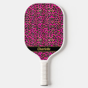 Palas De Pickleball Chicas de impresión de leopardo negro y rosado en