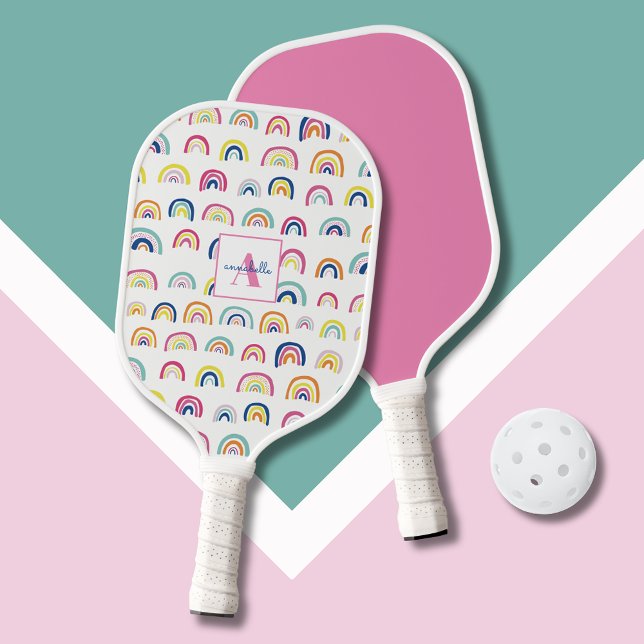 Palas De Pickleball Chicas del arcoiris personalizados (Rainbow girly personalized monogram Pickleball Paddle)