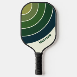 Palas De Pickleball Cinco Franjas en Círculo Retro Verde con Nombre