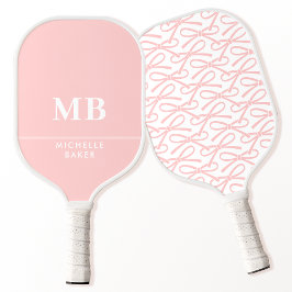 Palas De Pickleball Cinta de lazo rosa personalizada con monograma de 