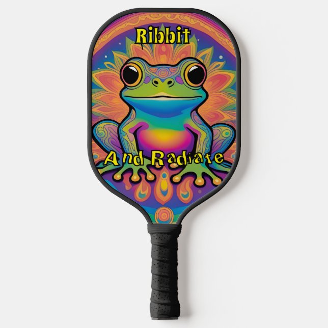 Palas De Pickleball Cinta y rana psicodélica radiante Boho Groovy (Anverso)