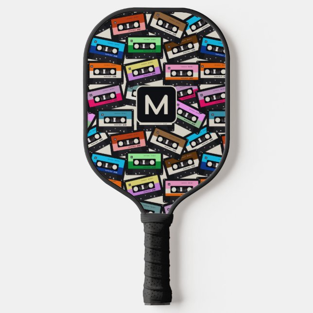 Palas De Pickleball Cintas de casette retro monograma personalizado (Anverso)