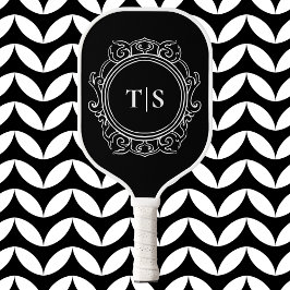 Palas De Pickleball Círculo Clásico Ornate Blanco Monograma Inicial