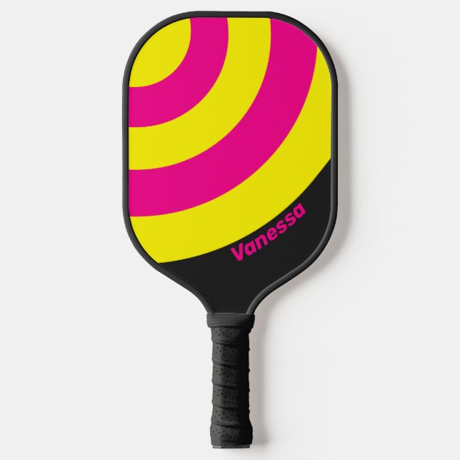 Palas De Pickleball Círculo de Franja con Resplandor Solar Retro y Nom (Anverso)