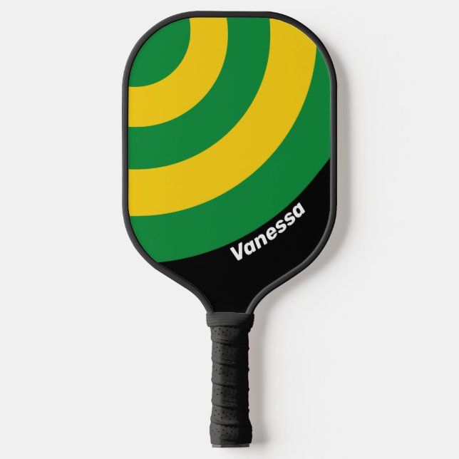 Palas De Pickleball Círculo de franja de palma tropical retro con nomb (Anverso)