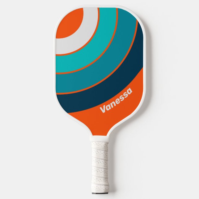 Palas De Pickleball Círculo de franja de salvavidas retro con nombre (Anverso)