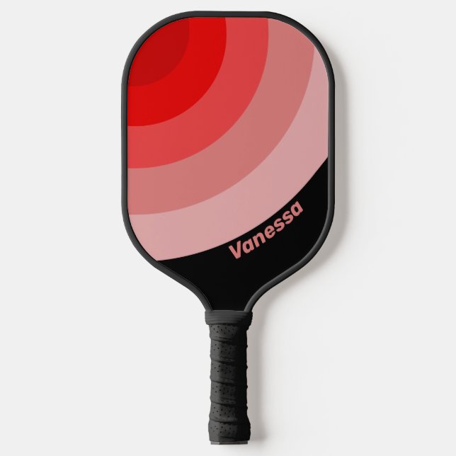 Palas De Pickleball Círculo de Franja Desvanecida Carmesí con Nombre (Anverso)