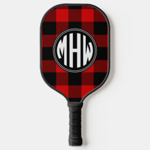 Palas De Pickleball Círculo de Monograma Rojo Negro Wt en Cuadros de B