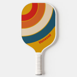 Palas De Pickleball Círculo de Mostaza Retro con Nombre en Franja