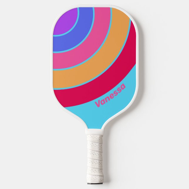 Palas De Pickleball Círculo de vidrio de mar a rayas con nombre (Anverso)
